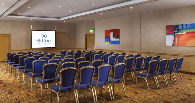 Theater-style County Suite at Hilton Bath City for corporate presentations and workshops.