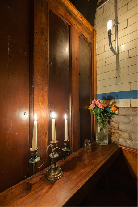 Cozy wine bar with candlelight, perfect for intimate gatherings and private events.