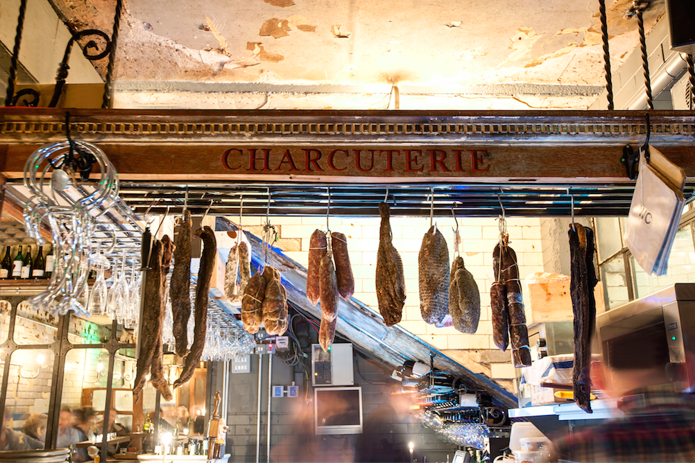 Stylish charcuterie display in a converted loo wine bar for culinary events.