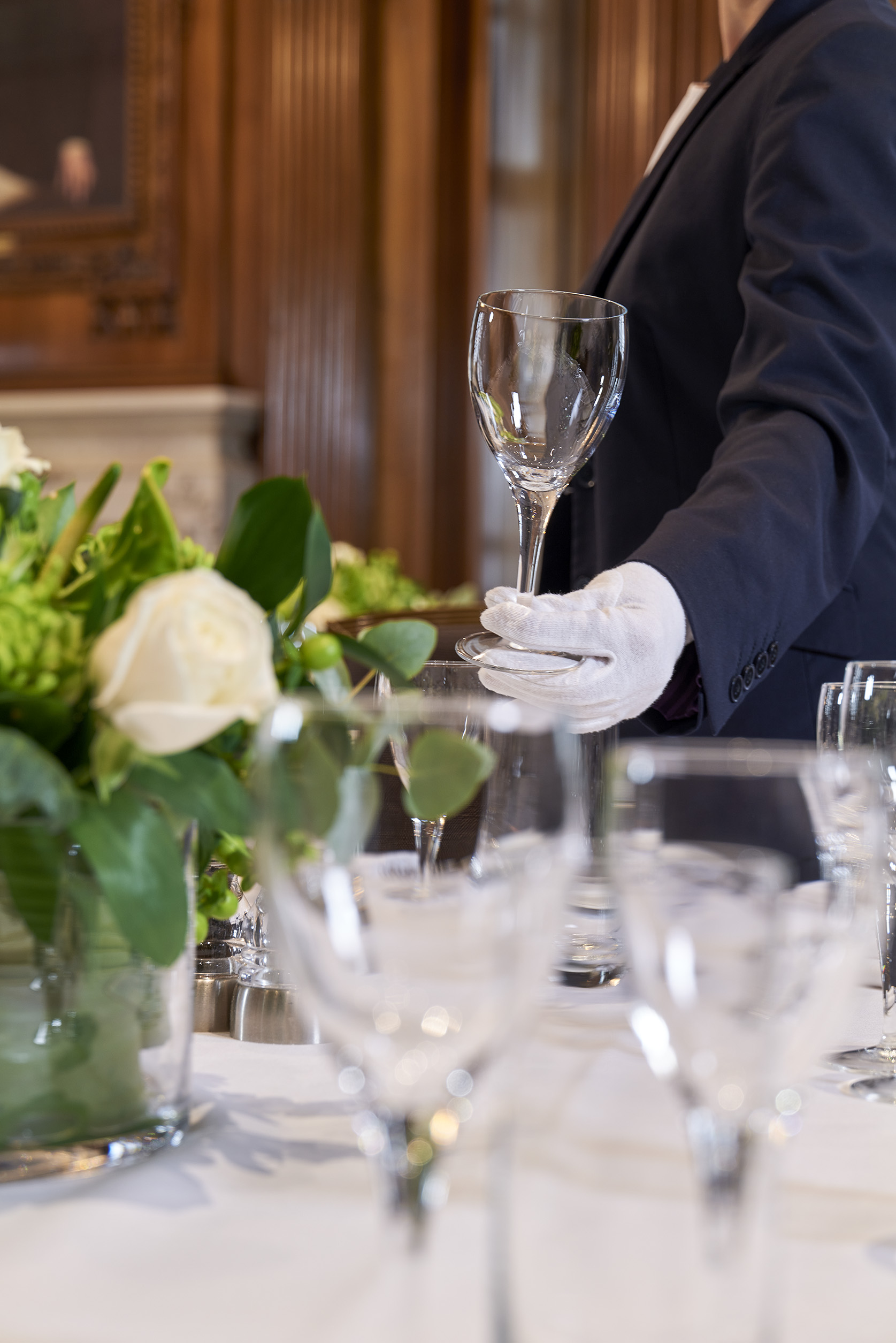 Elegant Smeaton Room setup with polished glassware for a memorable event.