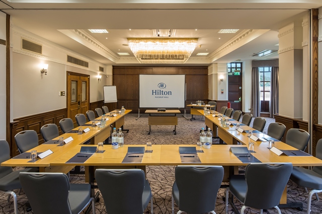 Gloucester Suite at Hilton Puckrup Hall, U-shaped meeting room for workshops and meetings.