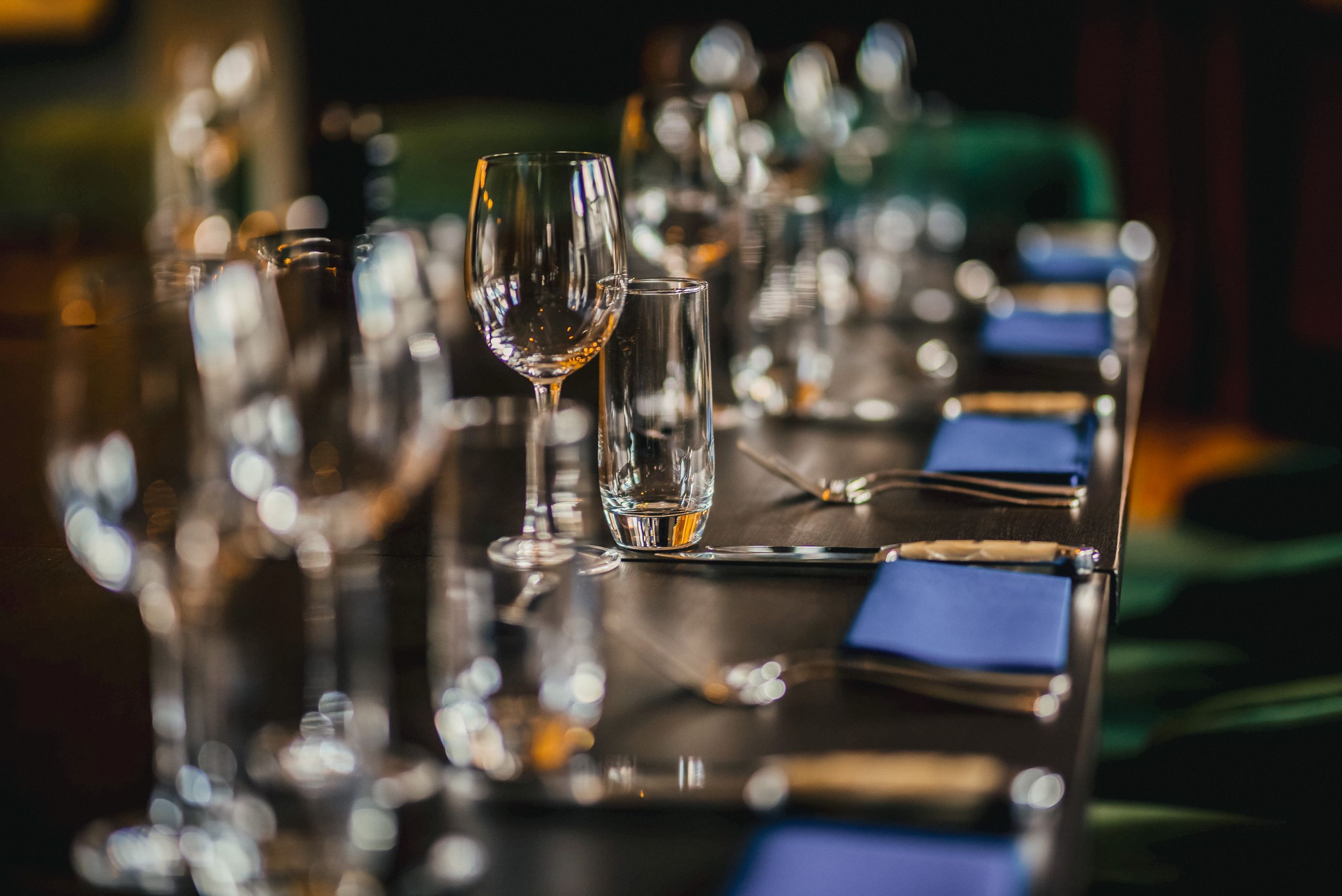 Elegant dining table in Jimmy's Room, Hippodrome Casino for upscale corporate events.