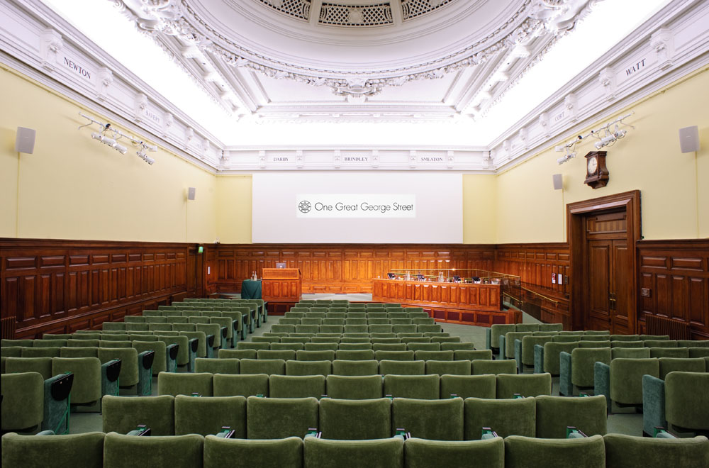 Telford Theatre lecture hall, ornate, corporate event, academic seminar