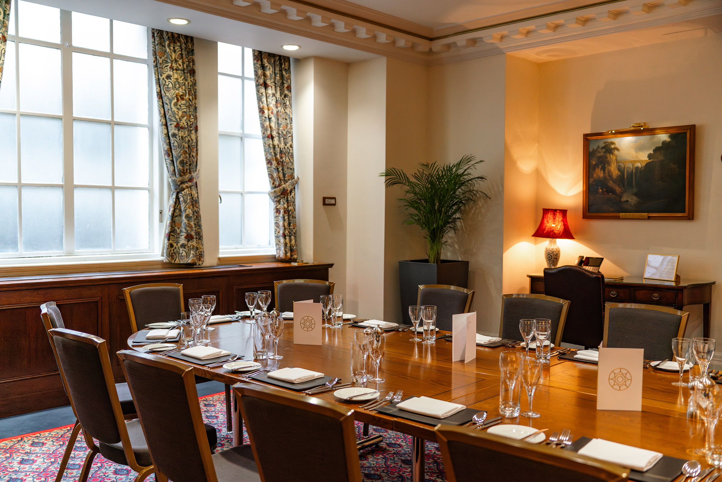 Elegant boardroom dining, executive meeting venue