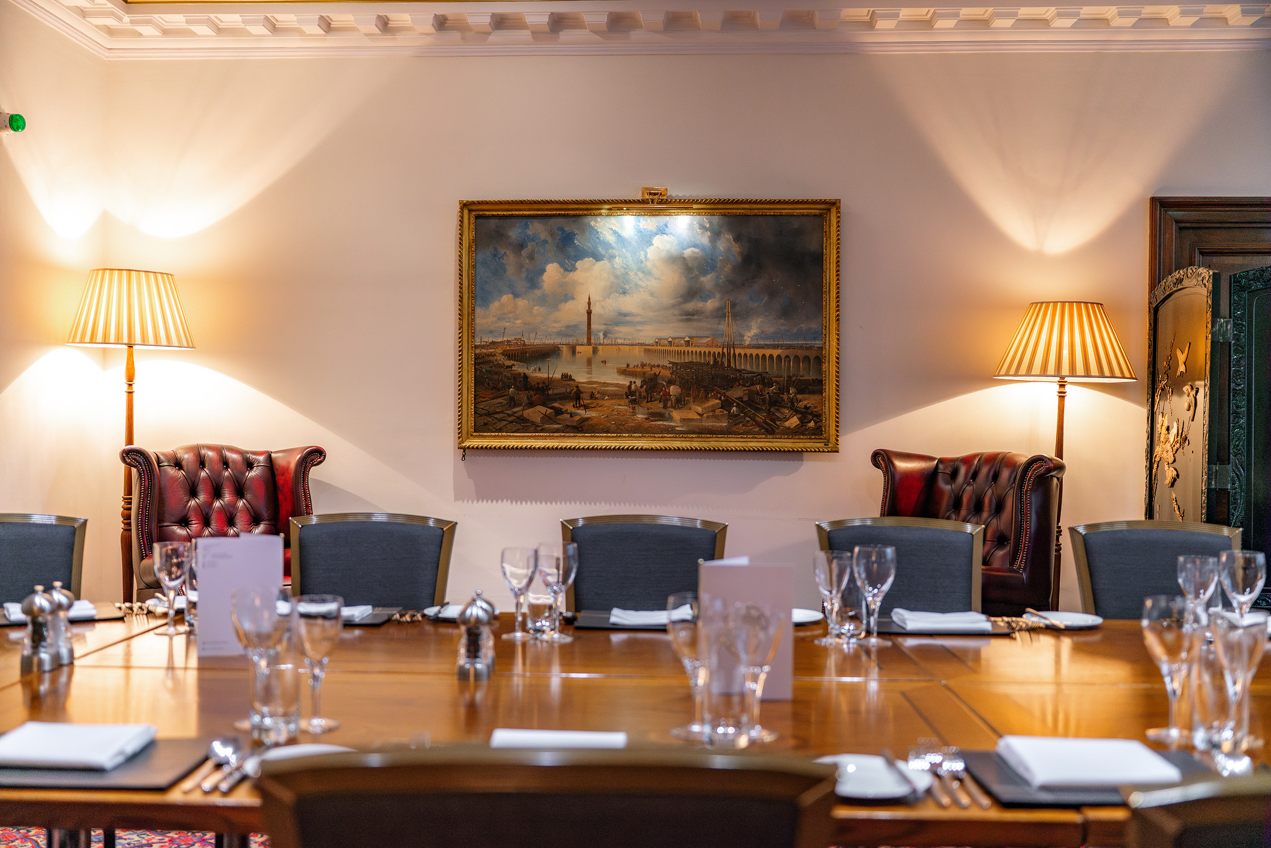 Executive boardroom, mahogany table, business meeting, corporate event