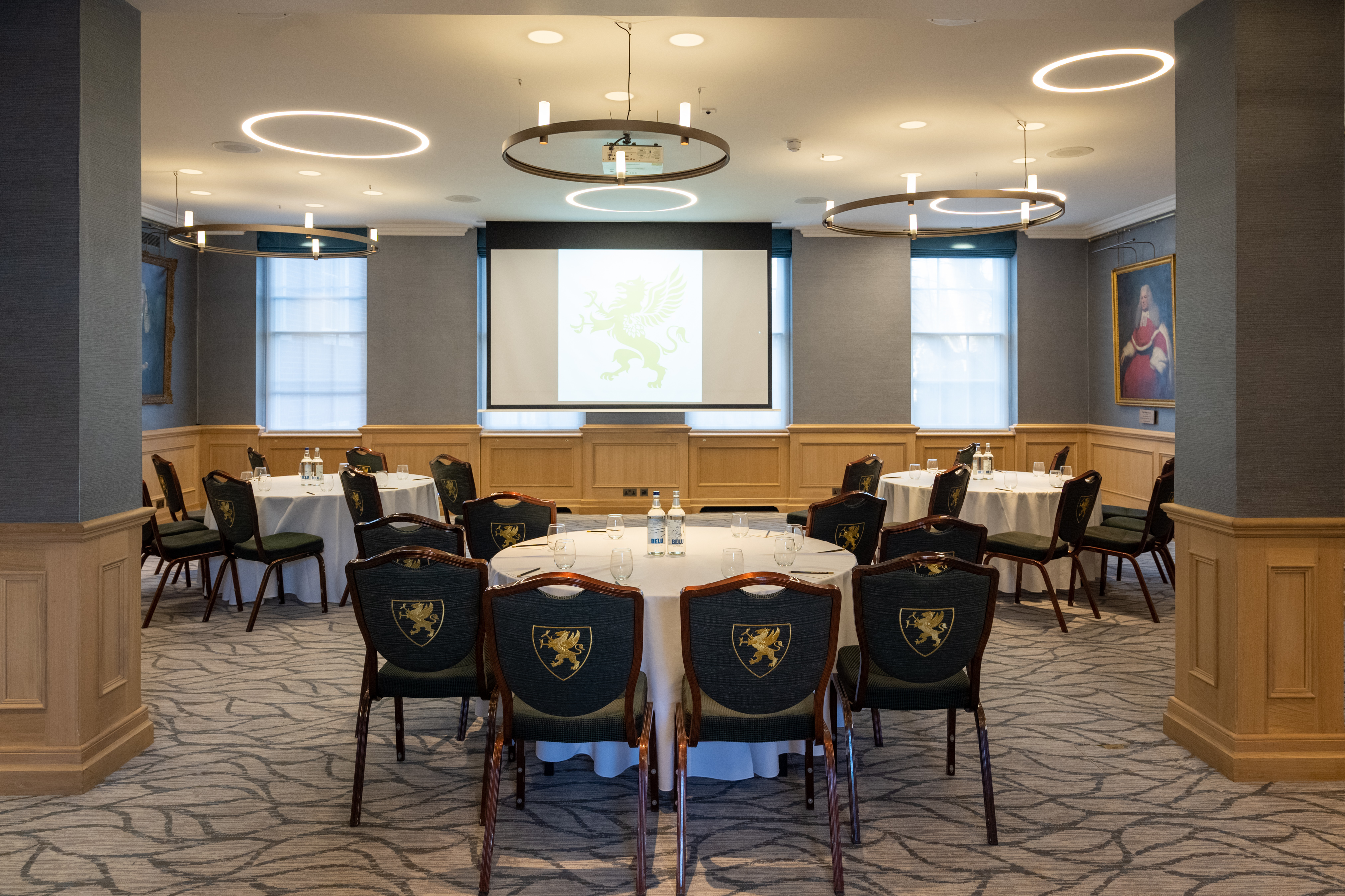 Bingham Room at Gray's Inn: elegant meeting space with round tables for professional events.