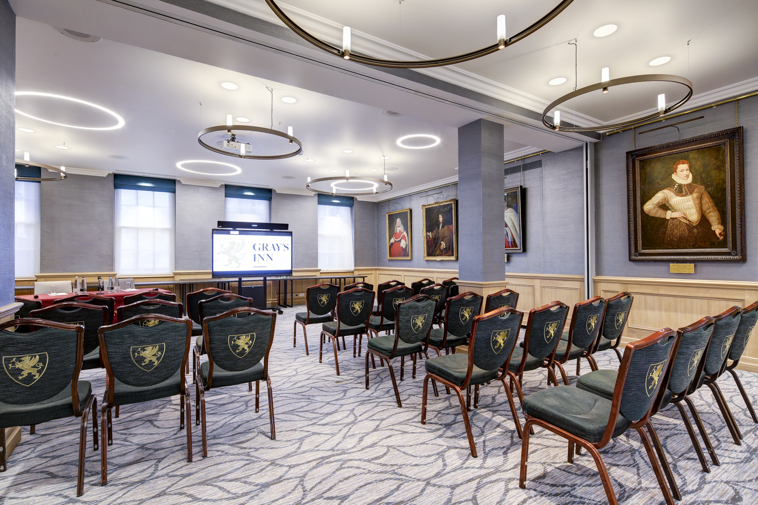 Bingham Room at Gray's Inn: elegant meeting space with modern lighting for corporate events.