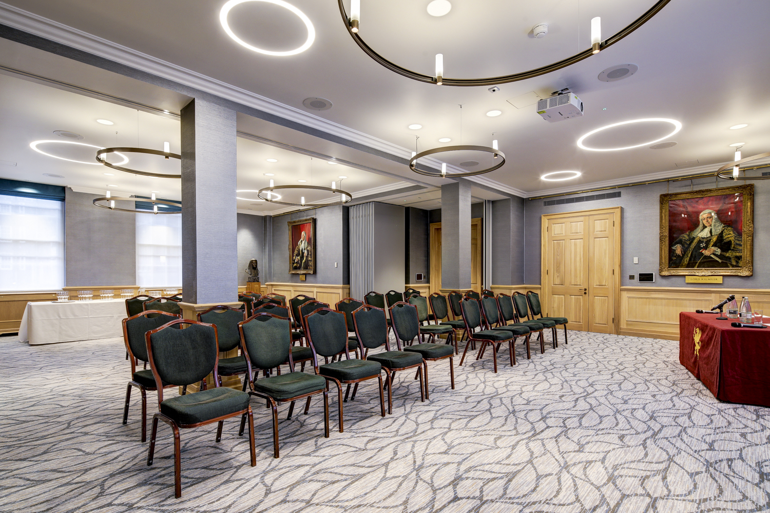 Bingham Room at Gray's Inn: modern meeting space with plush seating for corporate events.