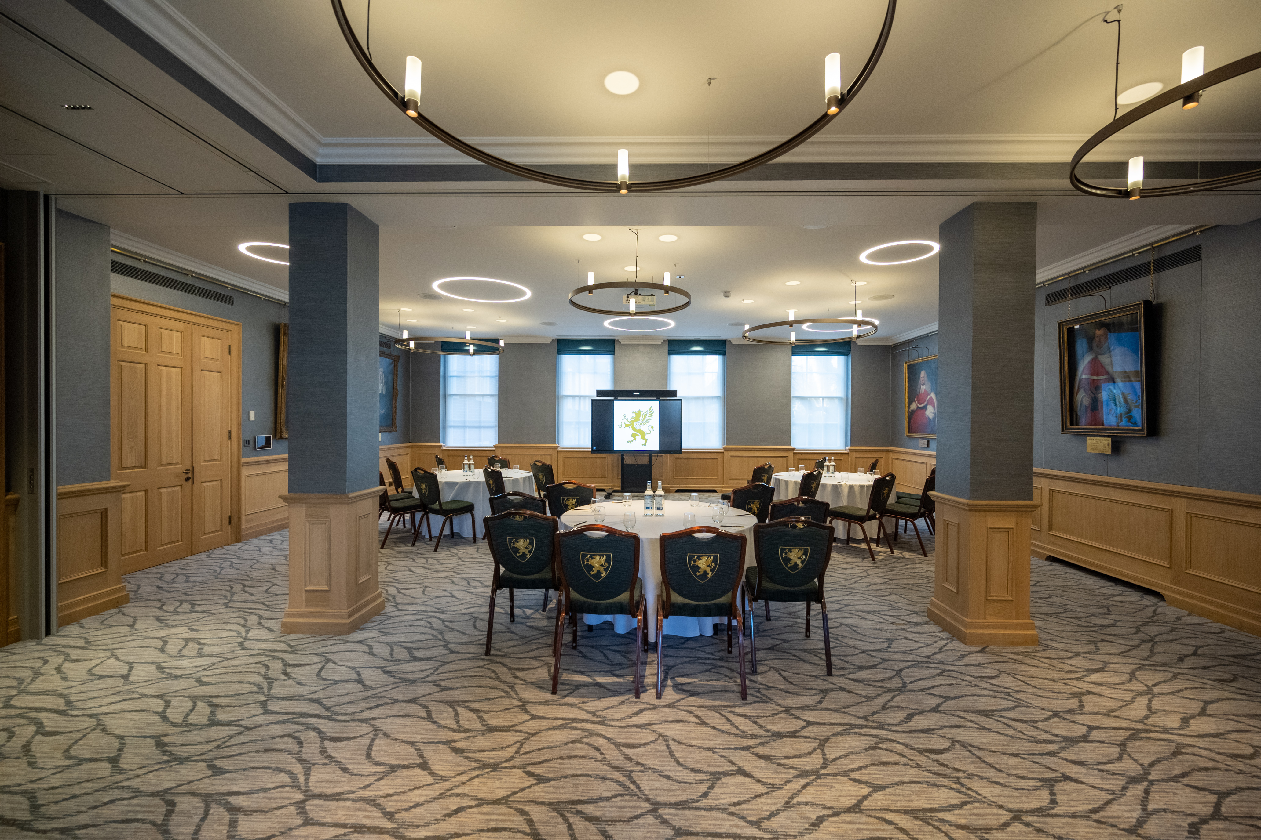 Bingham Room at Gray's Inn: elegant meeting space with circular tables for corporate events.