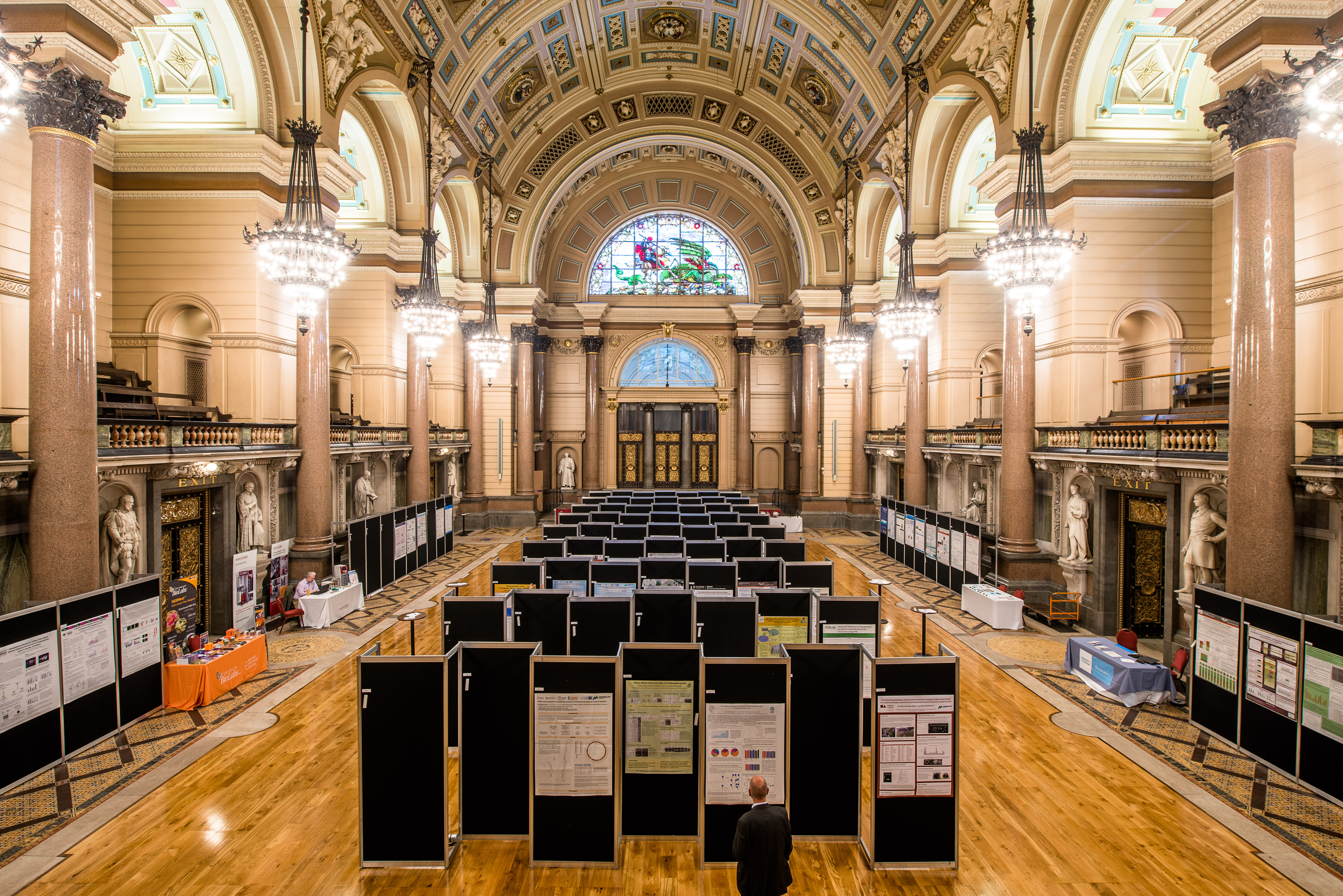 Great Hall in St George's Hall, elegant architecture, conference venue setup.