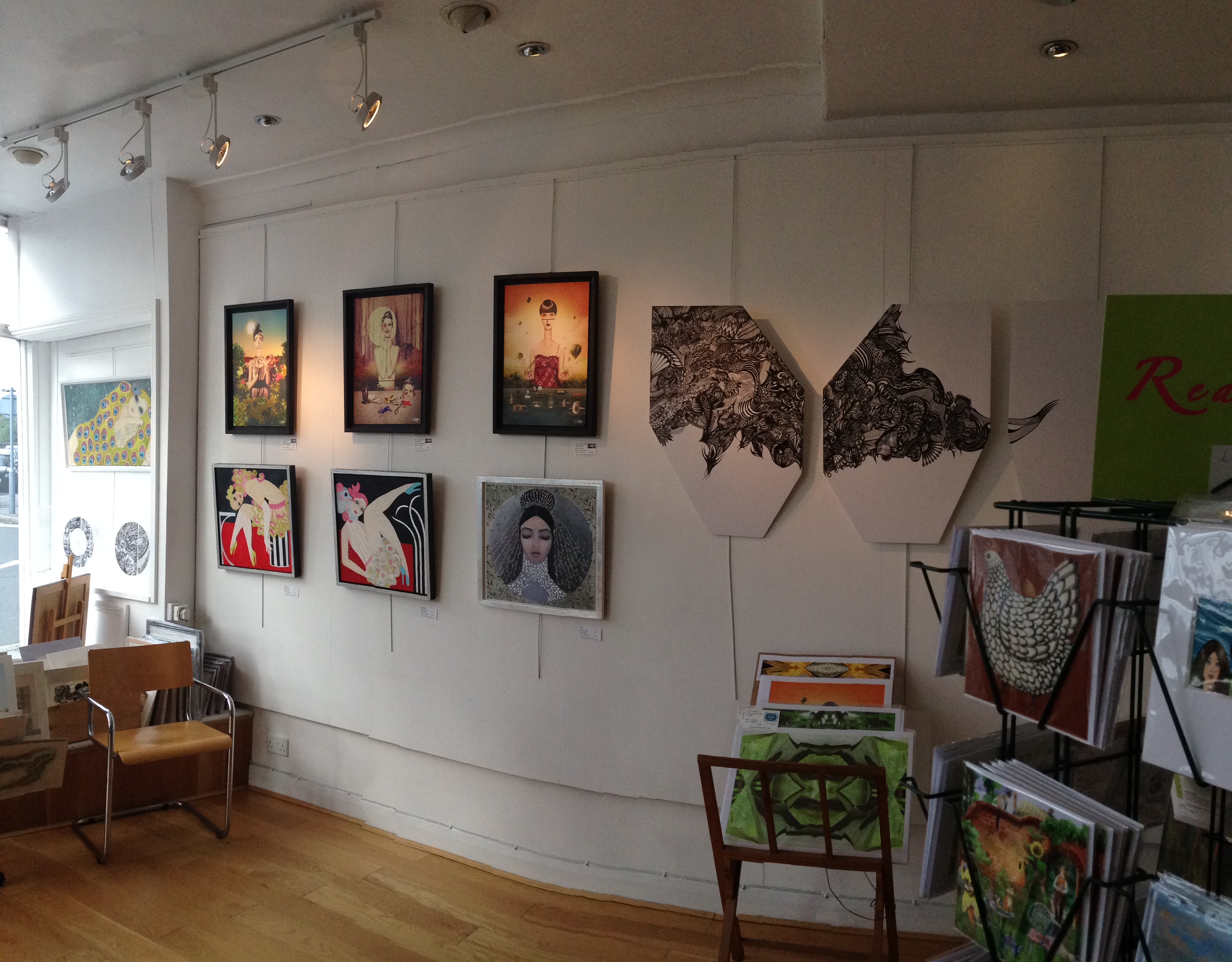 Art display in Riverside Gallery, perfect for creative events and intimate meetings.