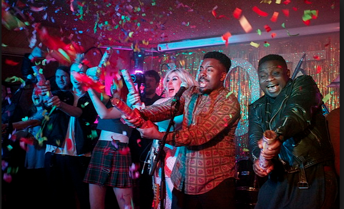 Vibrant celebration in Moth Club's Main Hall with colorful confetti, perfect for events.