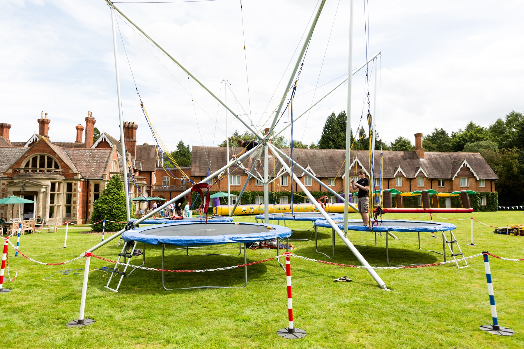 Garden Pavilion at Audleys Wood Hotel with bungee trampoline for outdoor events.