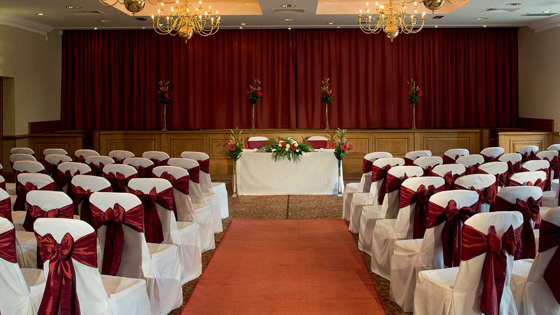 Ballroom at Norton House Hotel, elegant chairs for formal events and ceremonies.