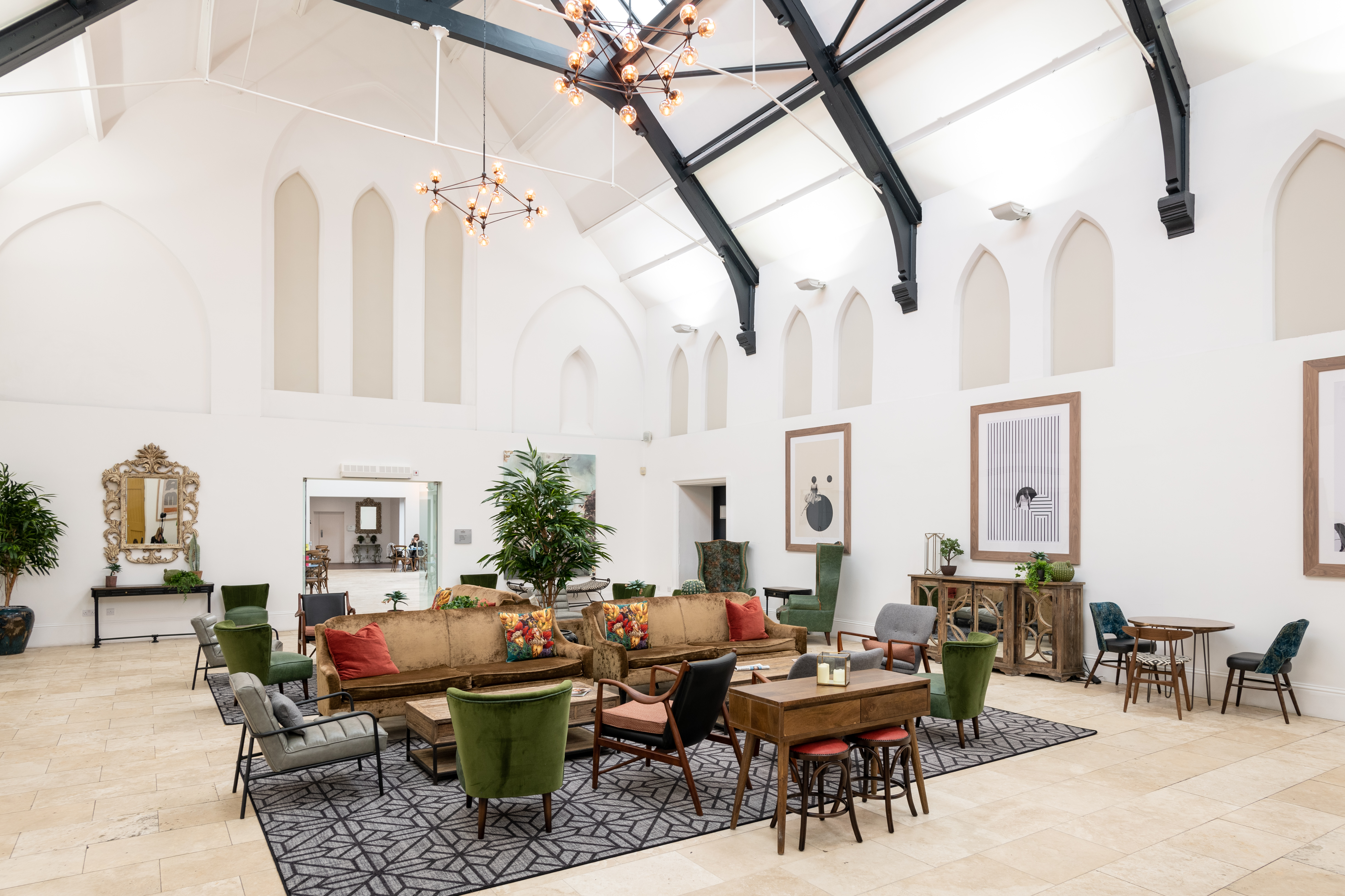 Spacious event space at Fazeley Studios with high ceilings for gatherings and meetings.