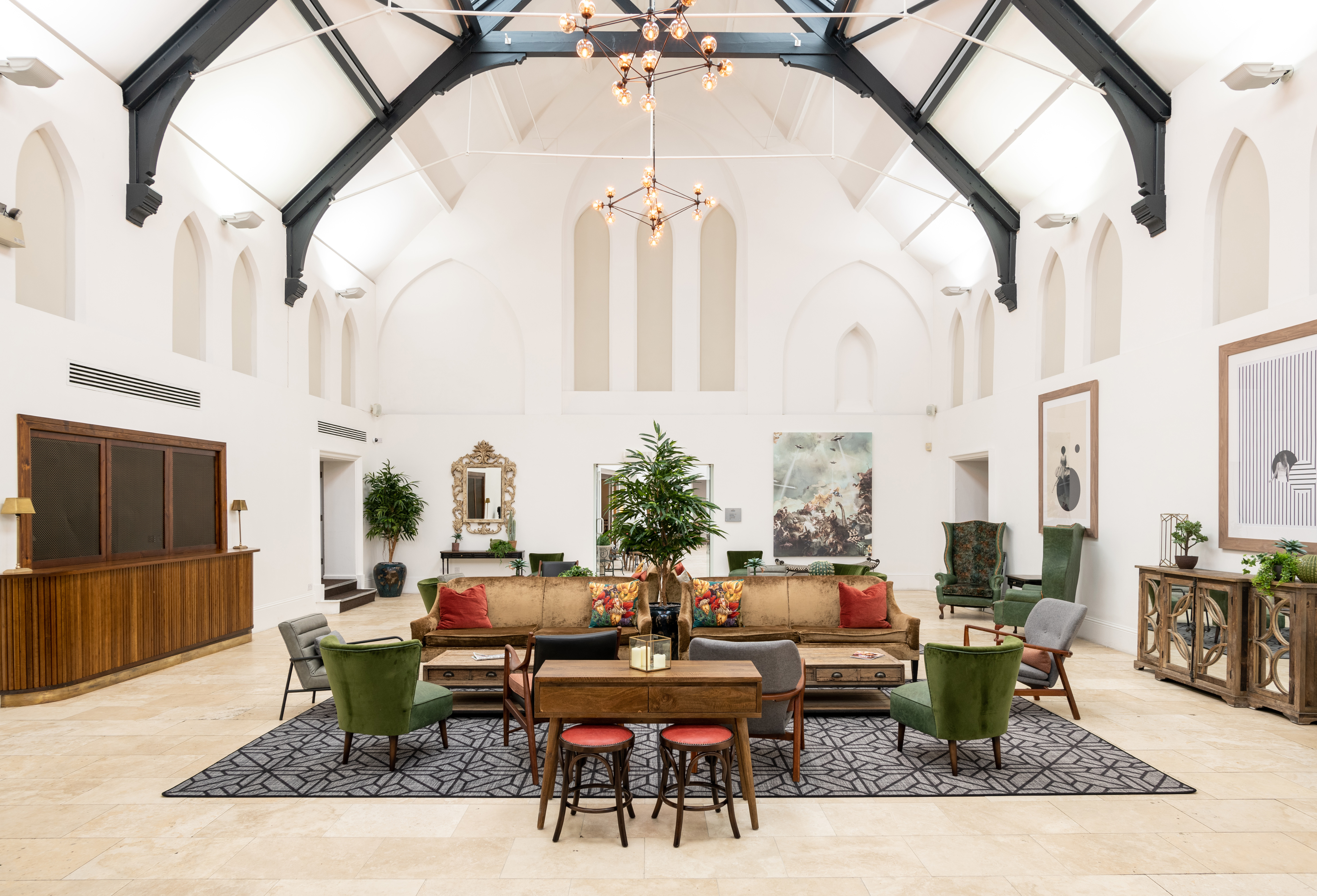 Stylish event space at Fazeley Studios with high ceilings for corporate functions and social events.