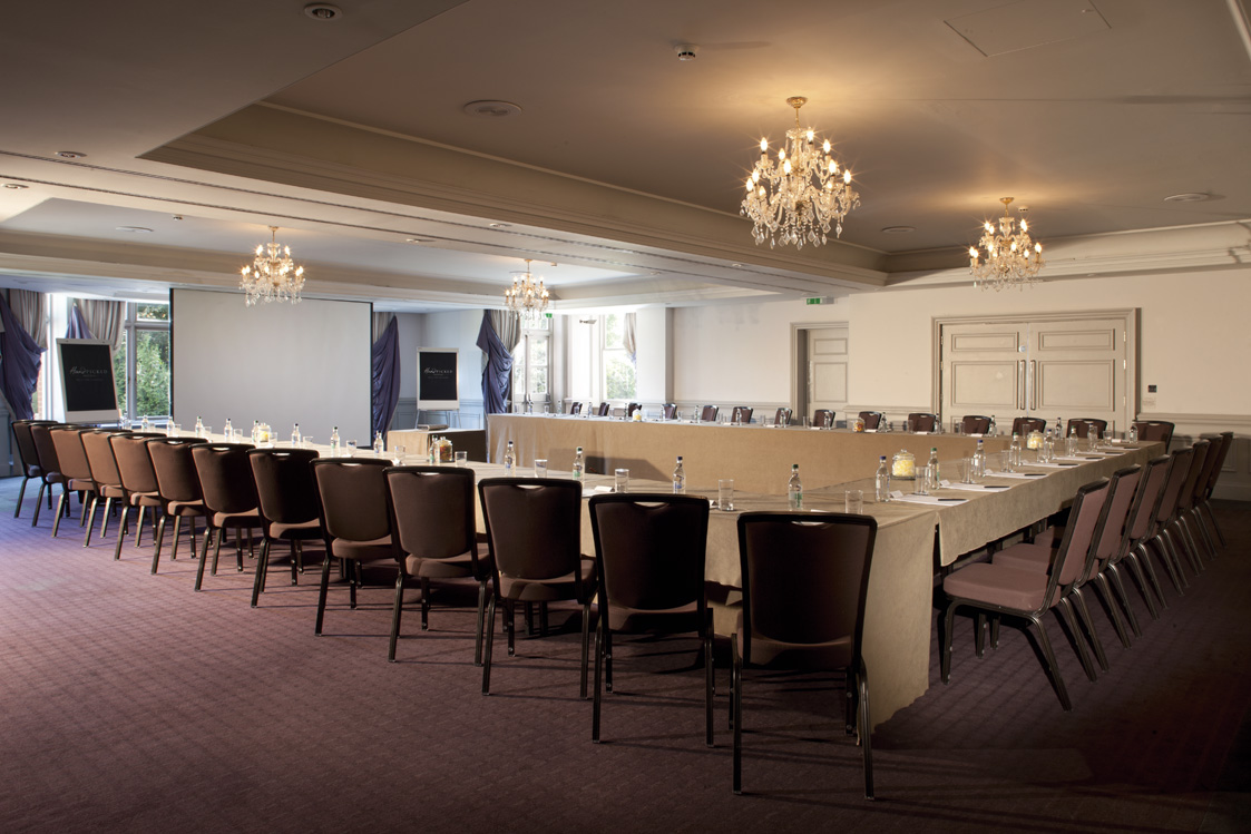 Prince of Wales Suite at Woodlands Park Hotel, U-shaped meeting room for corporate events.