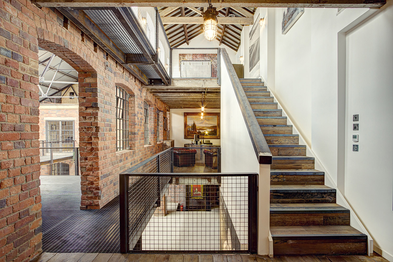 Stylish industrial-chic venue with exposed brick for meetings and events.