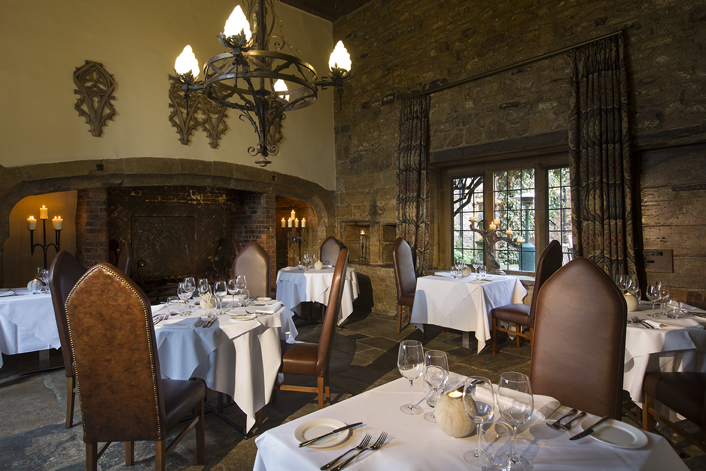 Elegant dining space at Fawsley Hall Hotel, perfect for corporate dinners and intimate gatherings.