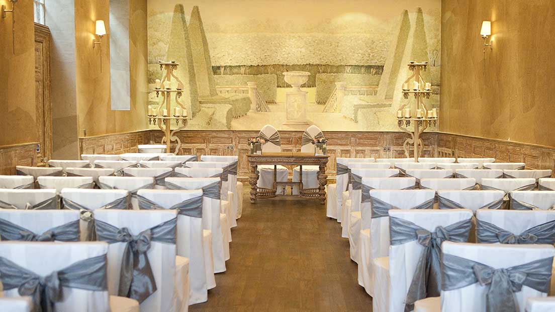 Elegant event space in Saunders Room, Fawsley Hall, ideal for weddings and corporate functions.