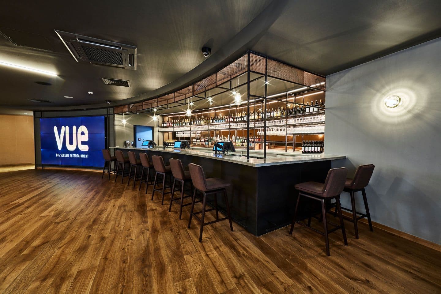 Modern bar area at Vue West End cinema, ideal for corporate networking and business receptions.