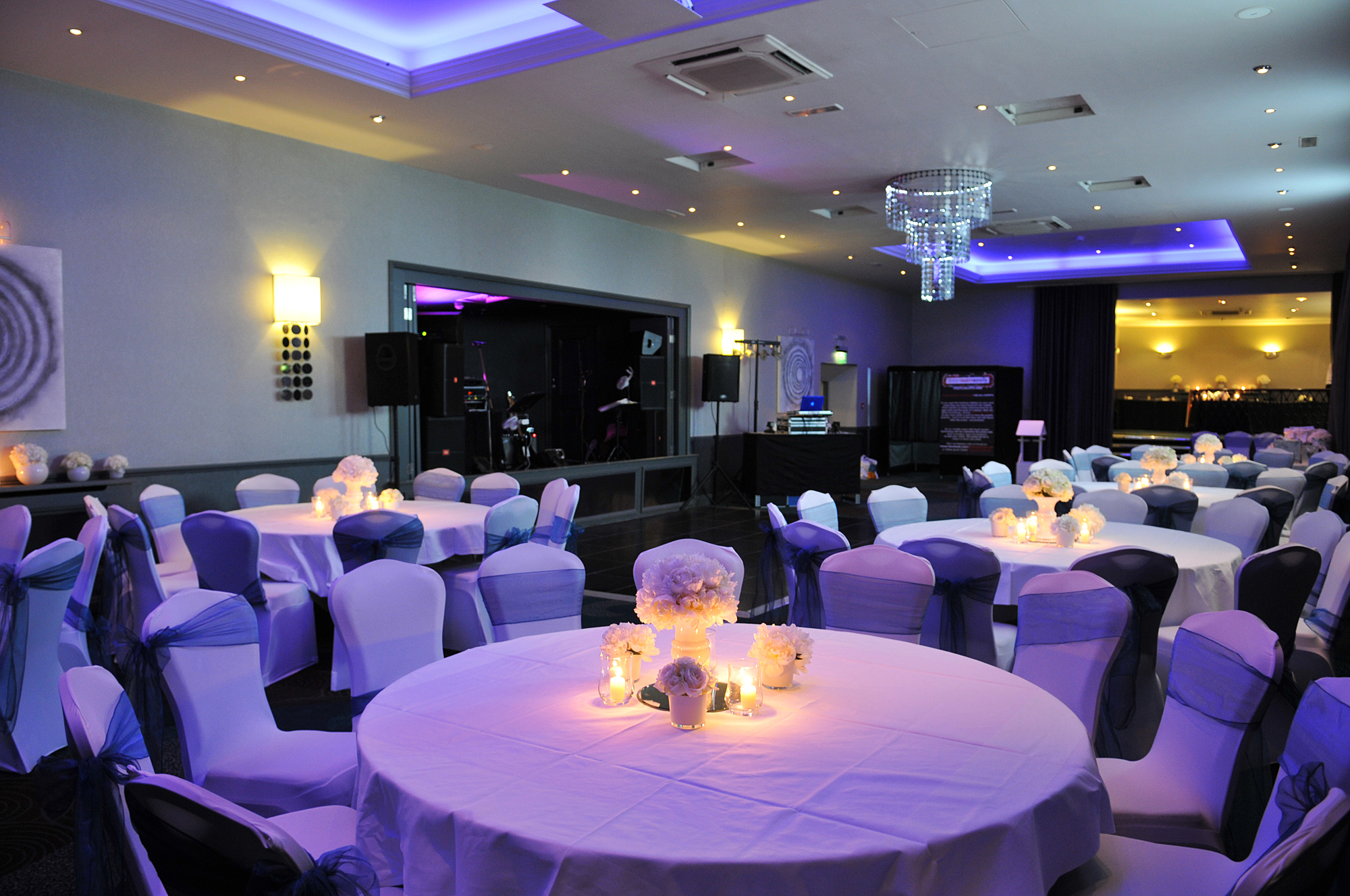 Grand Suite at Grand Jersey Hotel, elegant wedding event space with blue accents.