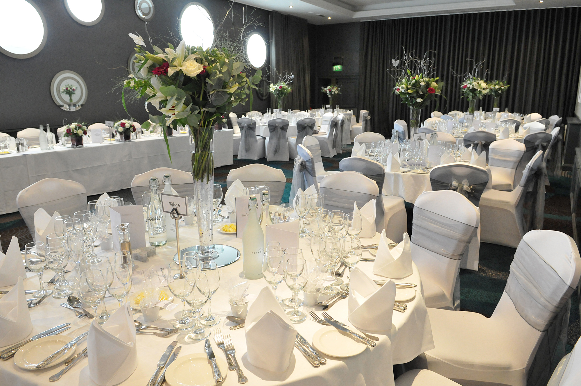 Elegant banquet setup in Grand Suite, Grand Jersey Hotel for weddings and corporate events.