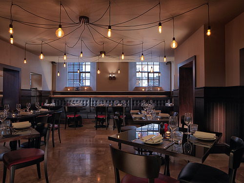Chez Mal Brasserie in Leeds, stylish restaurant with warm lighting for intimate dinners.