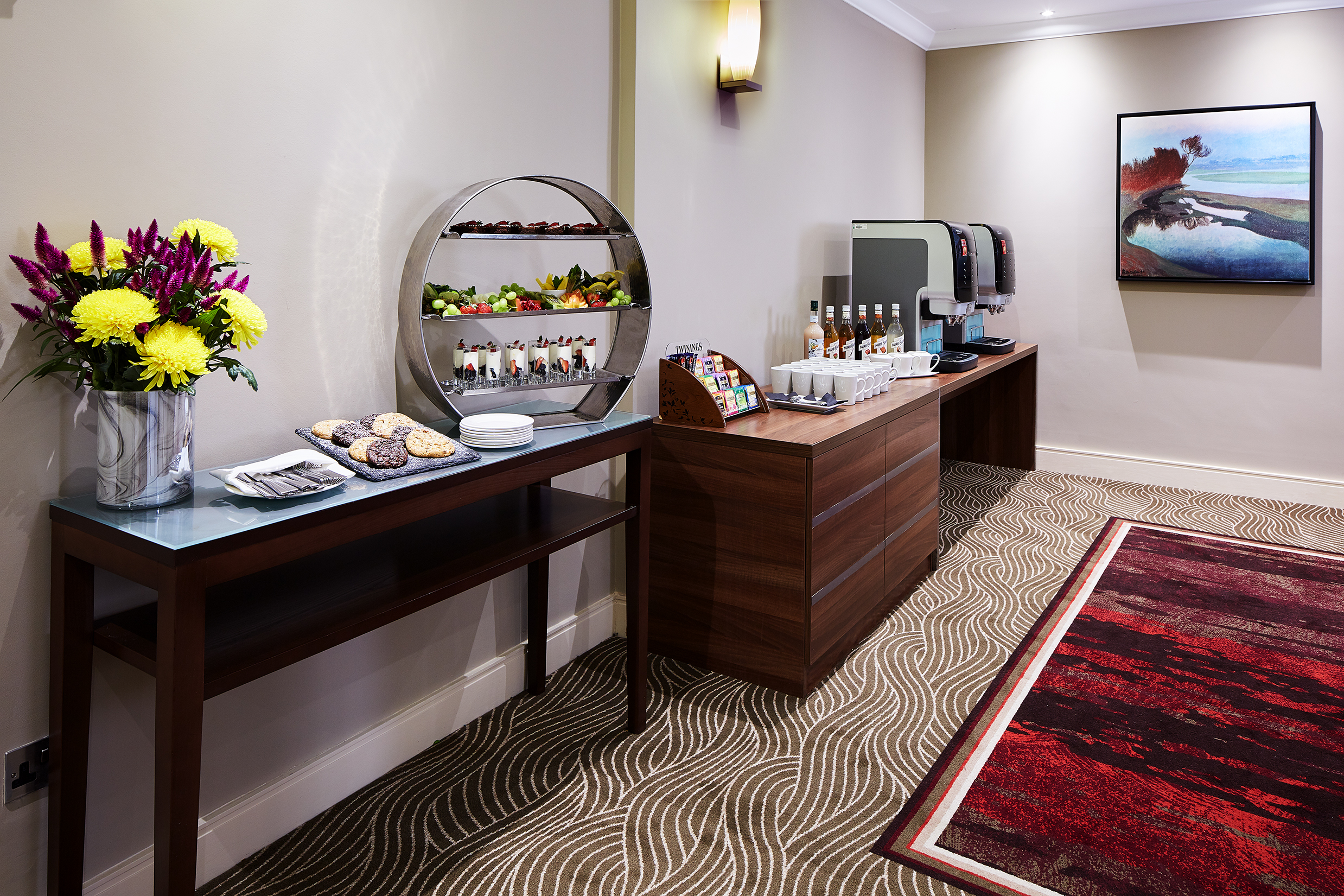 Victoria Suite refreshment area with elegant snacks, perfect for meetings and events.