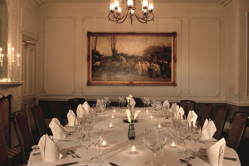 Elegant dining table in Woodlands Park Hotel for intimate gatherings and corporate events.