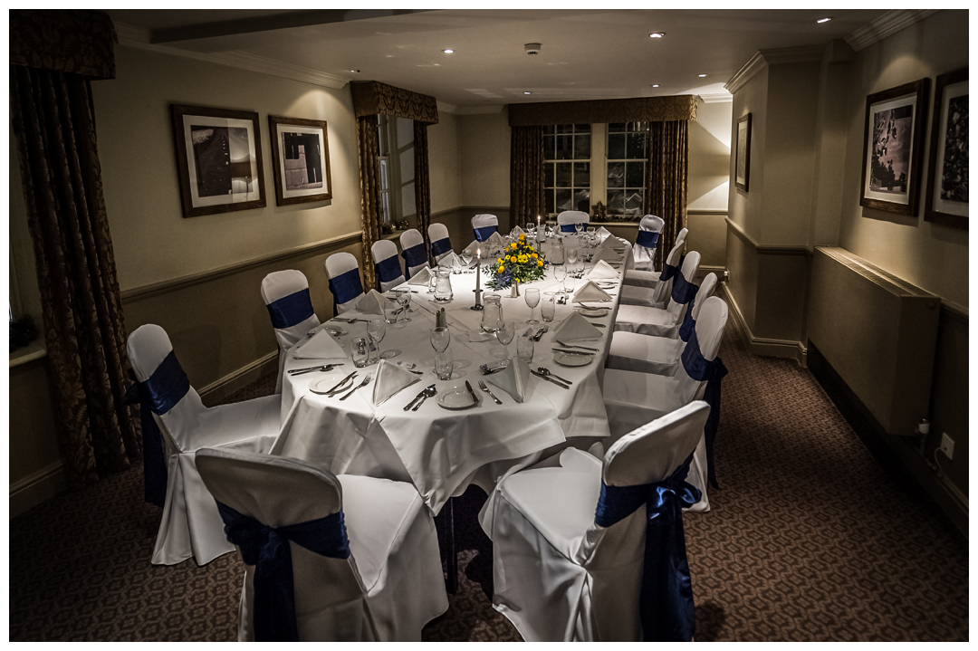 Elegant banquet setup at Wharfedale, Wood Hall Hotel for meetings and events.