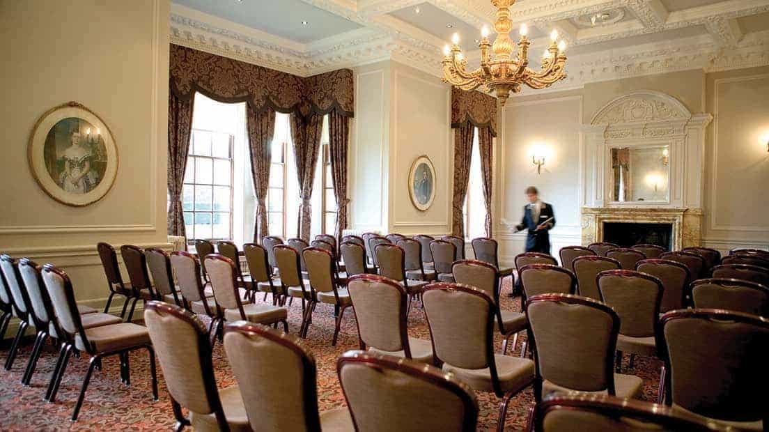 Edwardian Room at Crathorne Hall: elegant meeting space for seminars and presentations.
