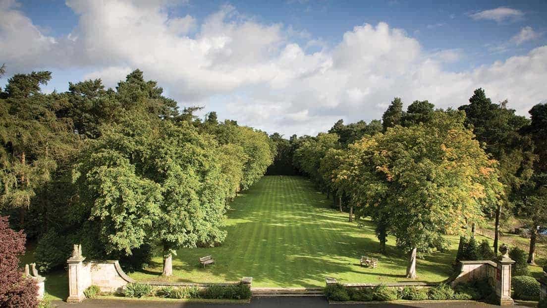 Presidents lounge at Crathorne Hall Hotel, ideal for outdoor events with manicured lawns.