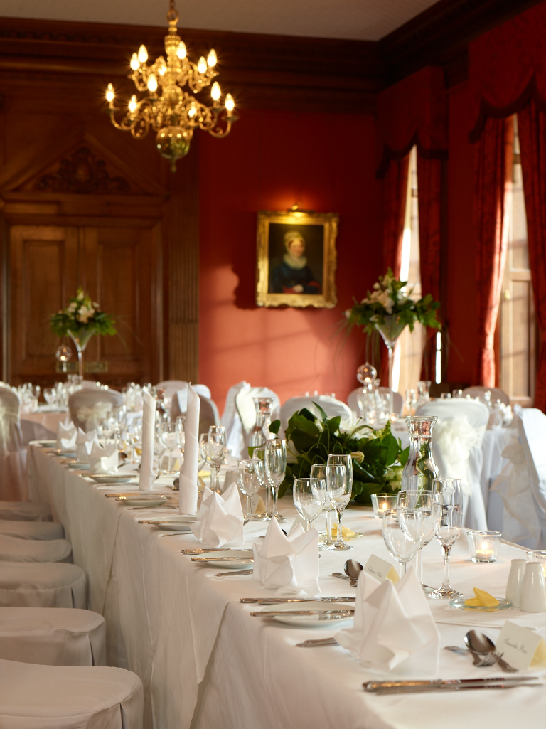 Elegant dining table in Crathorne Hall for formal events and corporate gatherings.