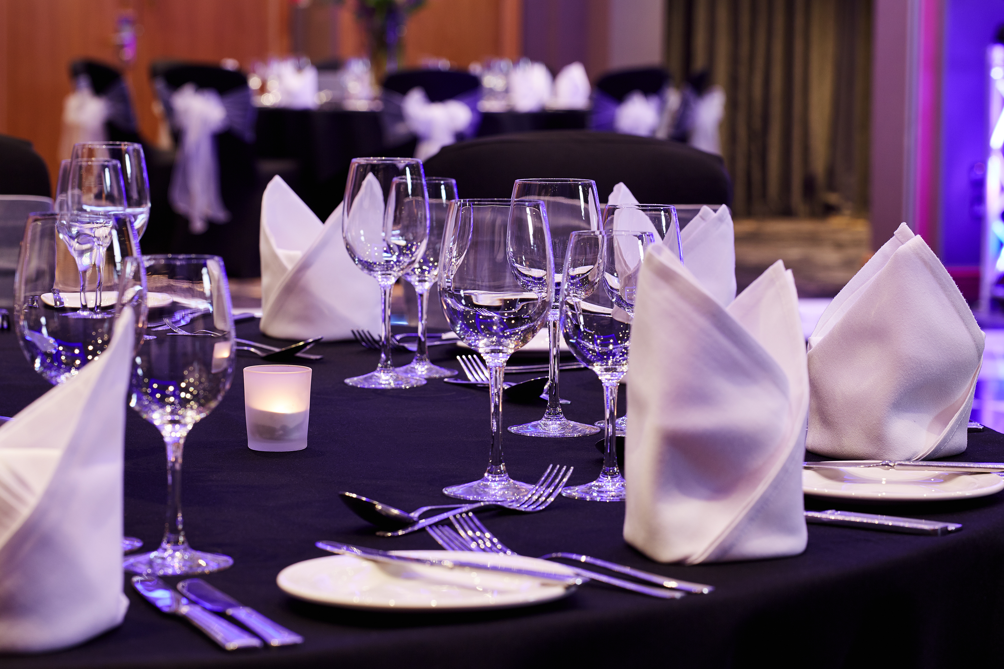 Elegant dining table in Thames Suite, The Bull Hotel for formal events and corporate functions.