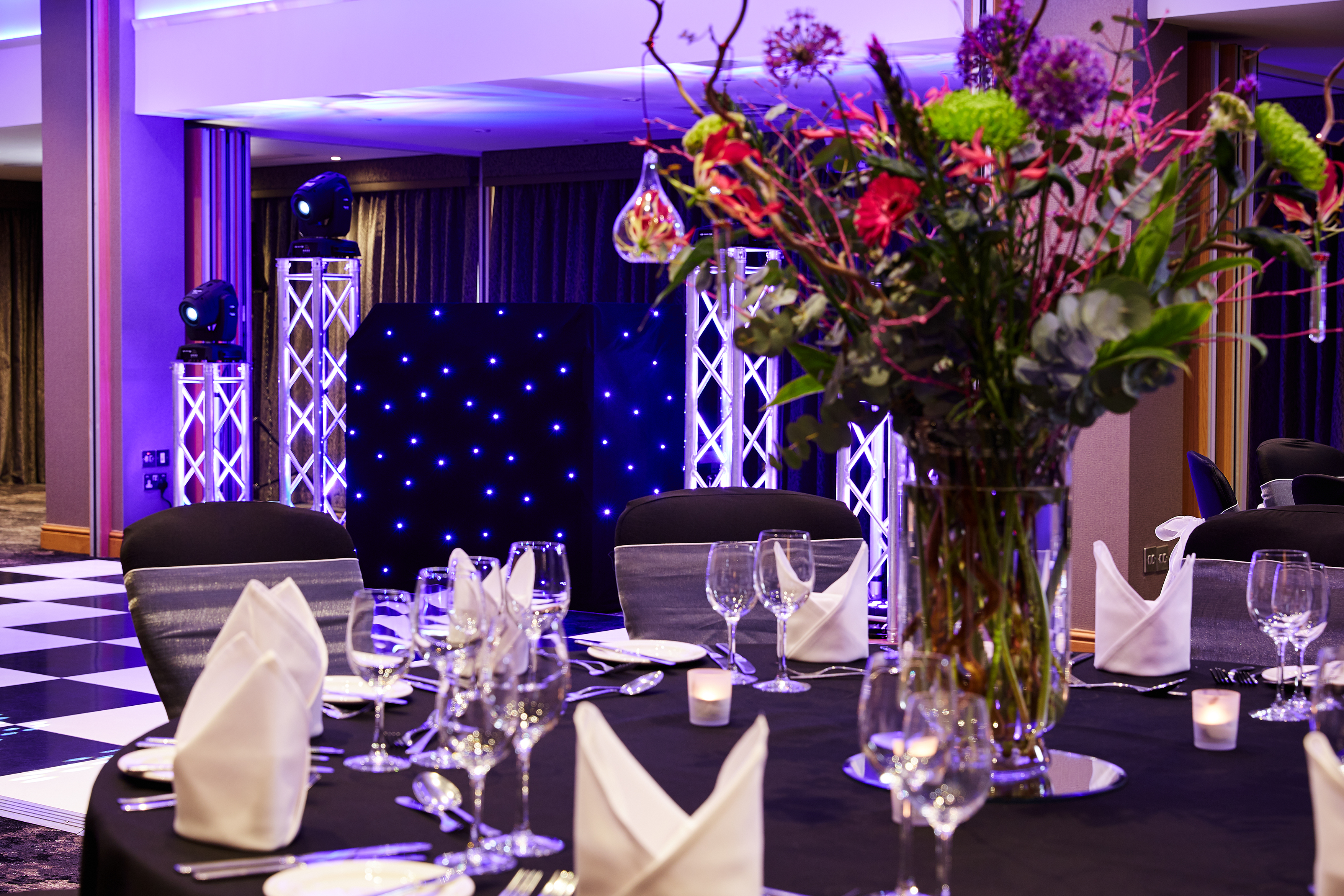 Elegant dining table in Thames Suite, The Bull Hotel, perfect for galas and corporate events.