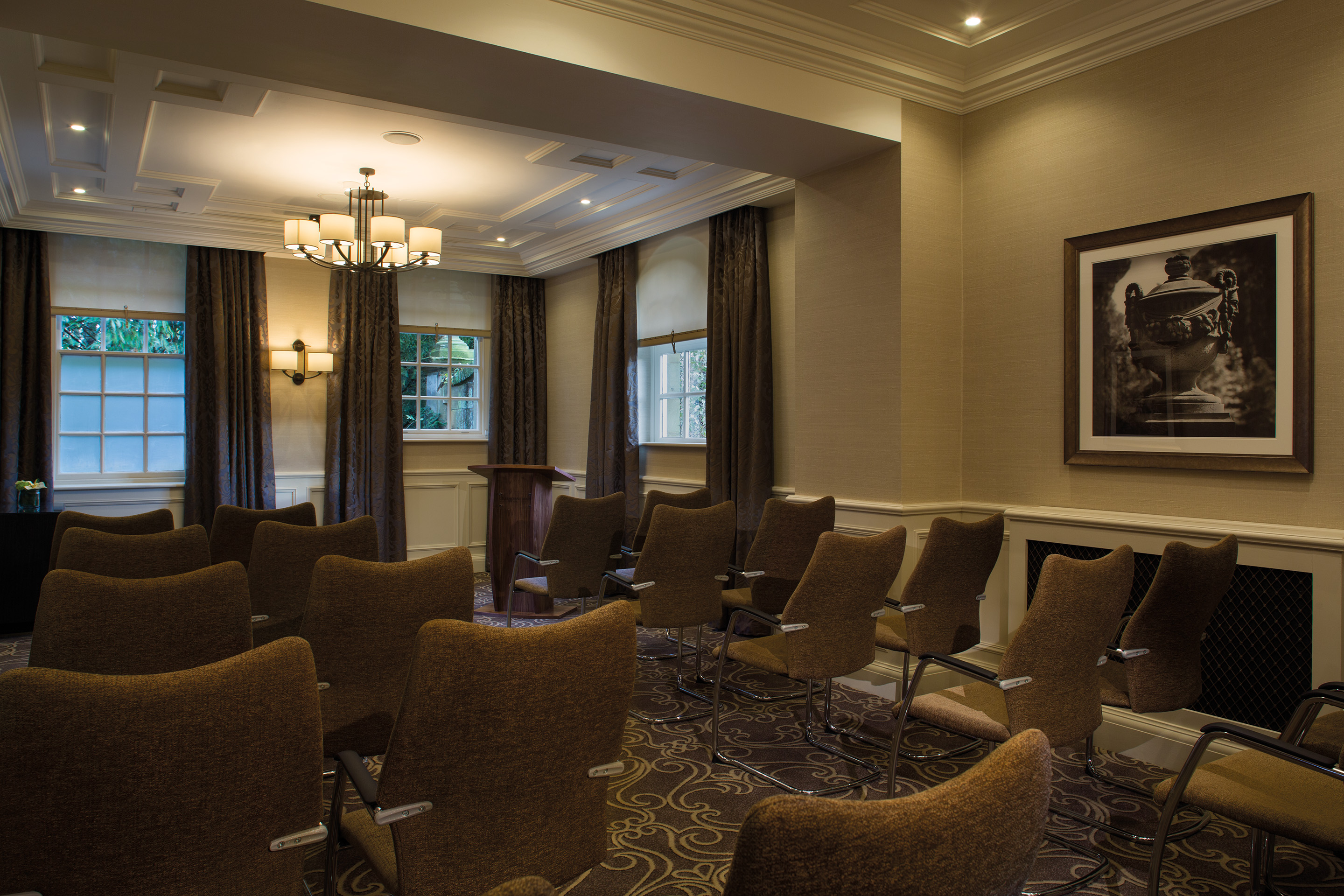 Meeting room at Crathorne Hall Hotel, Yorkshire, ideal for workshops and gatherings.