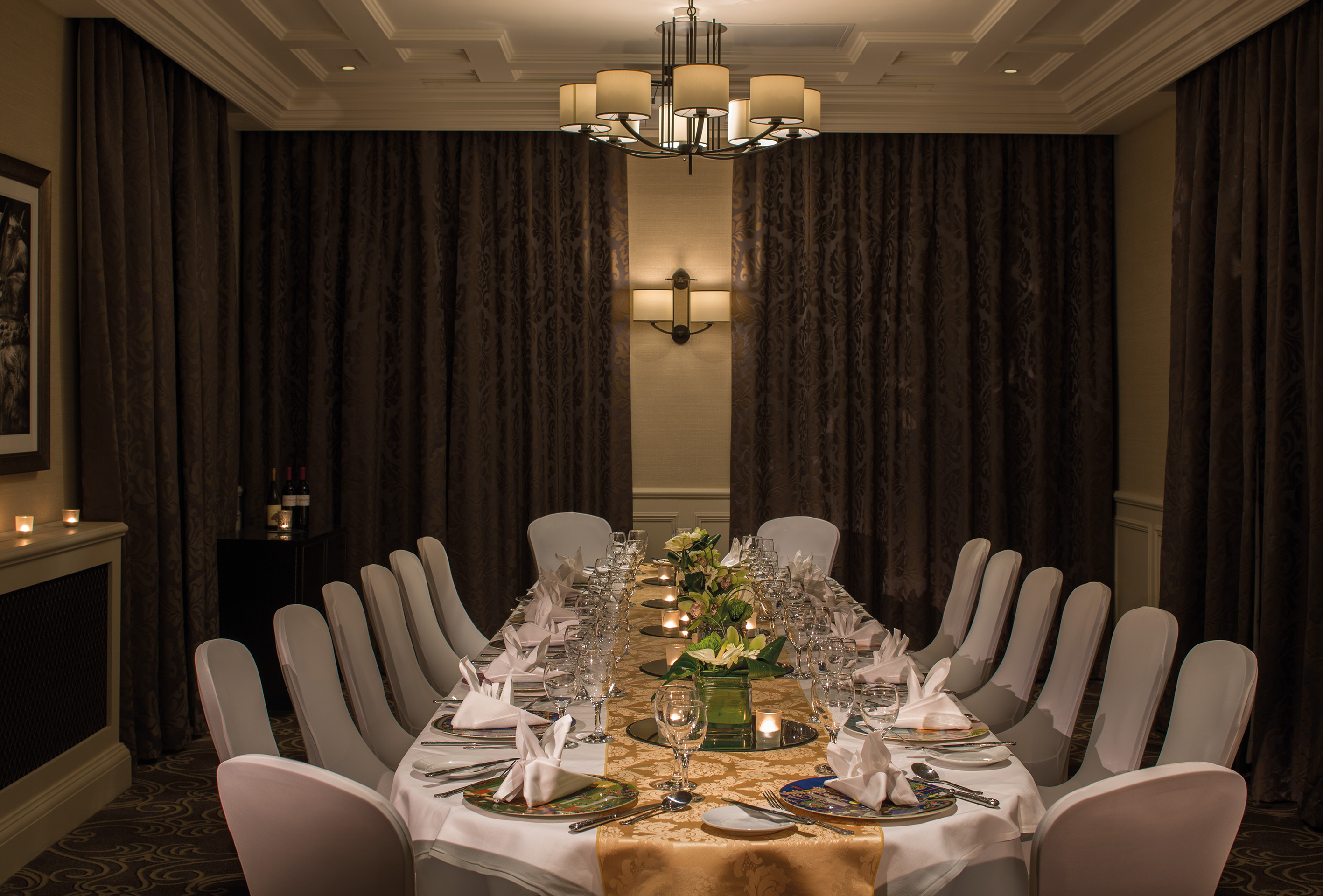 Elegant dining table setup at Crathorne Hall for intimate gatherings and corporate events.