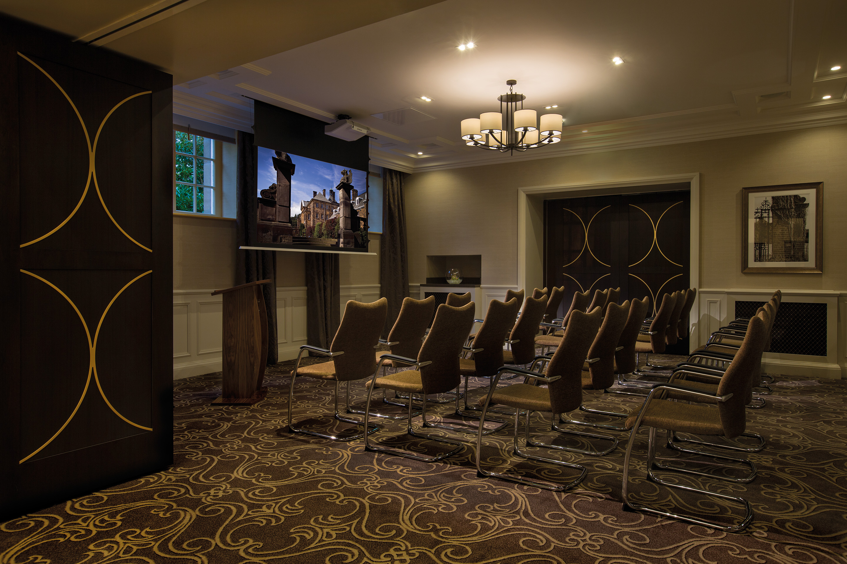 Meeting room at Crathorne Hall Hotel, ideal for corporate events and workshops.