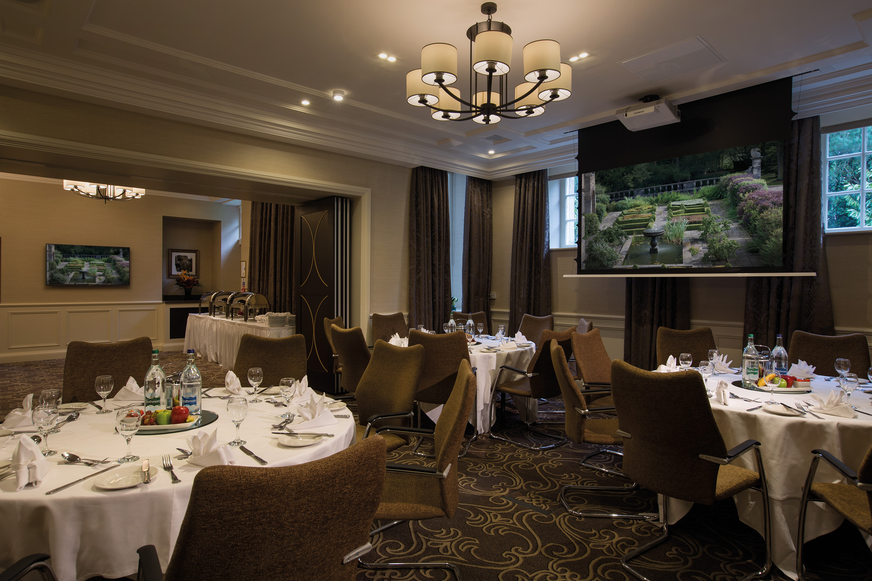 Elegant event space at Crathorne Hall, ideal for corporate meetings and banquets.