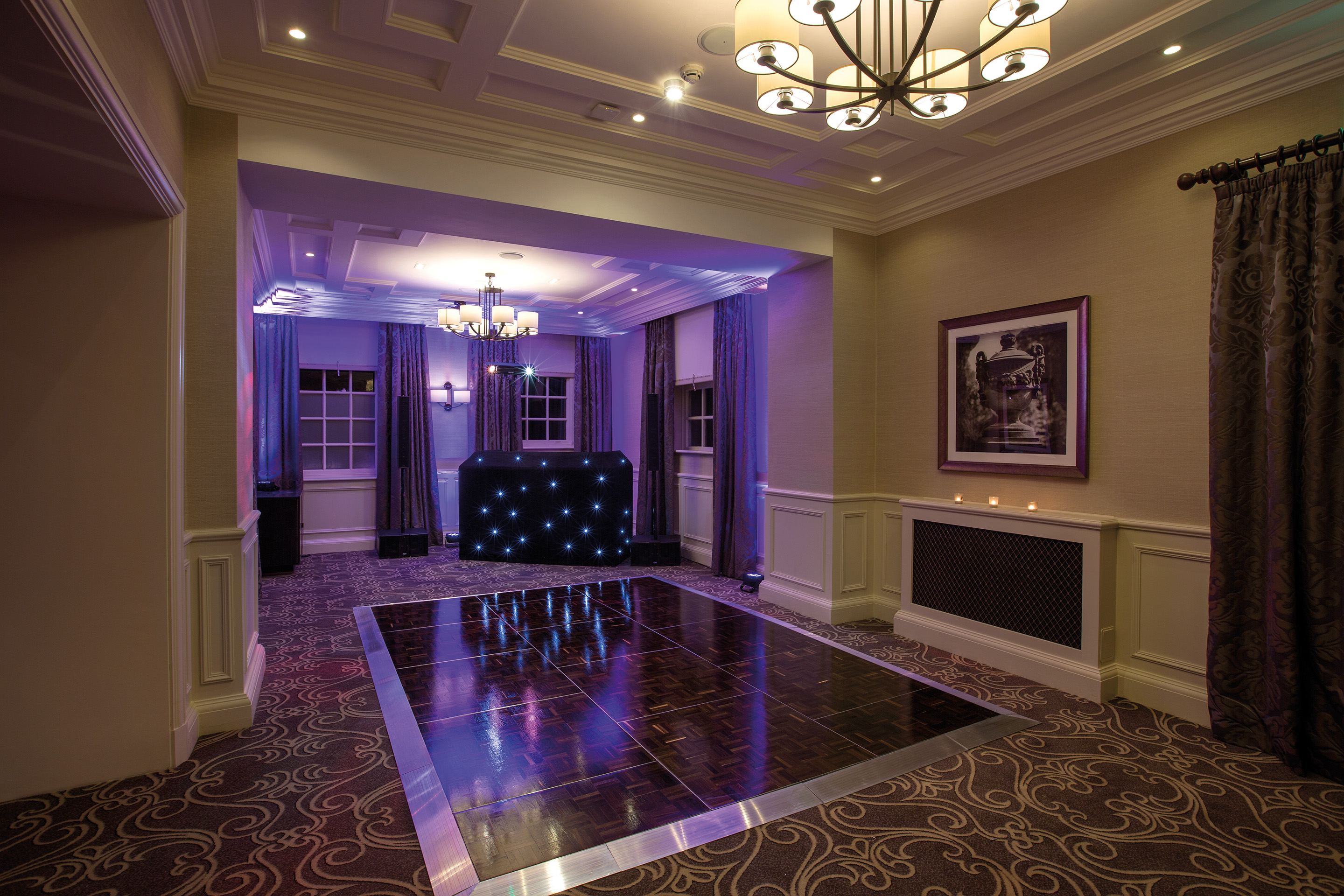 Elegant event space at Crathorne Hall, perfect for stylish gatherings and celebrations.