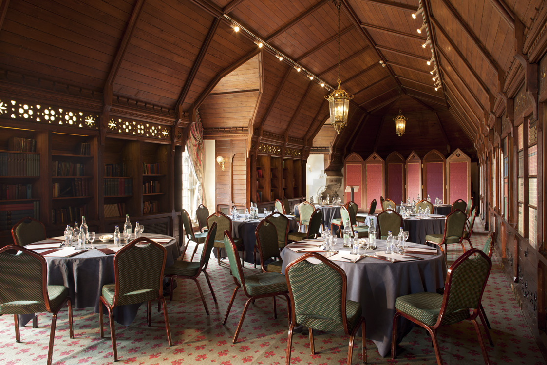 Elegant Long Gallery at Ettington Park Hotel, perfect for dining events and meetings.