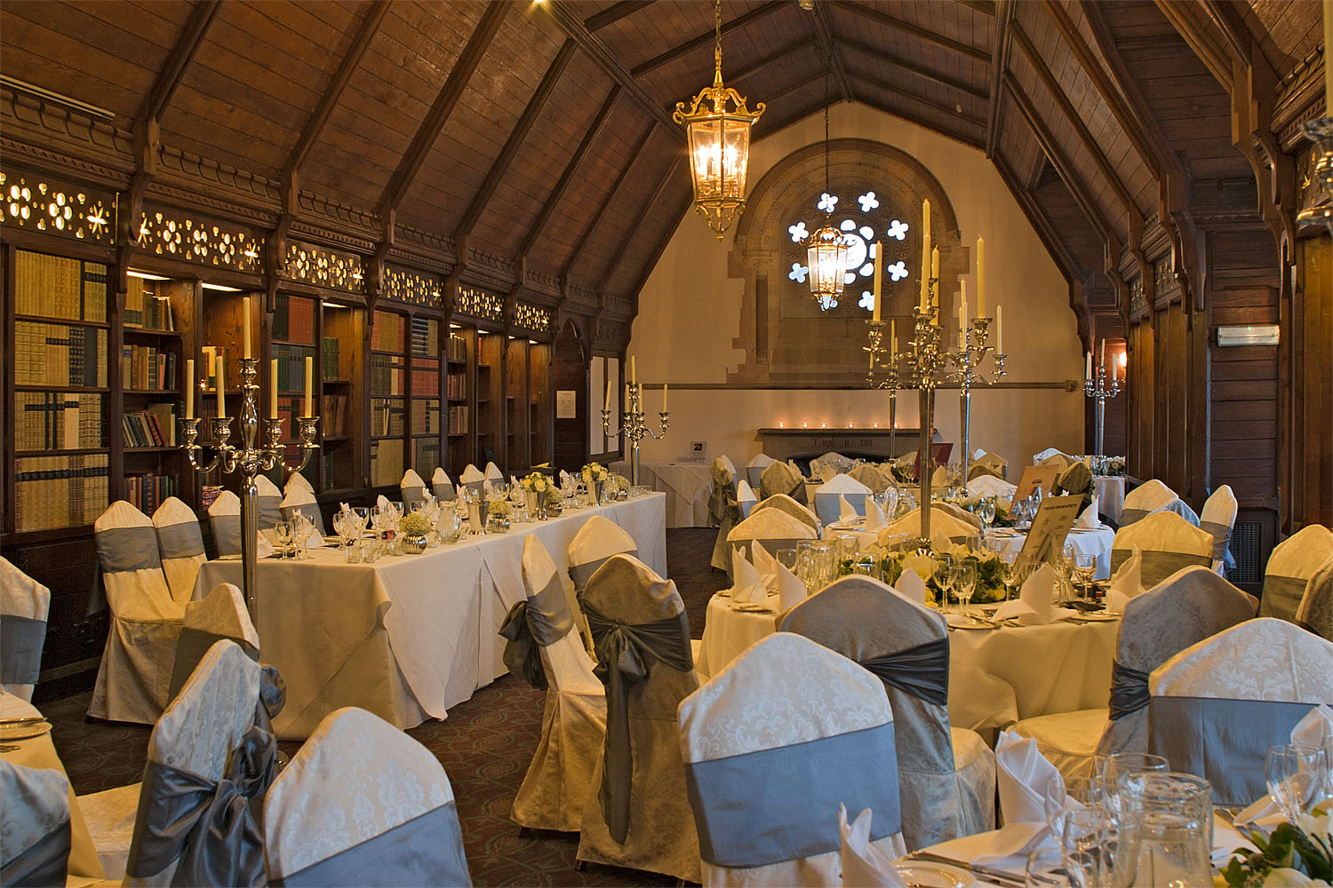 Elegant banquet hall in Ettington Park Hotel, perfect for weddings and corporate events.