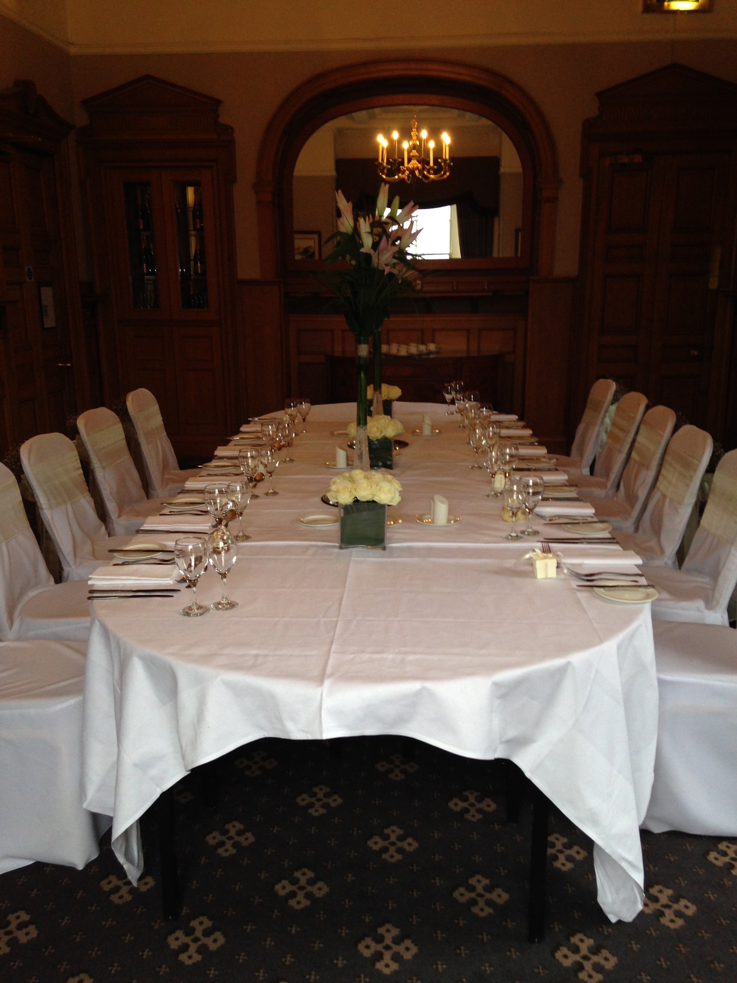 Elegant banquet table in Norton House Hotel & Spa for intimate gatherings or formal dinners.