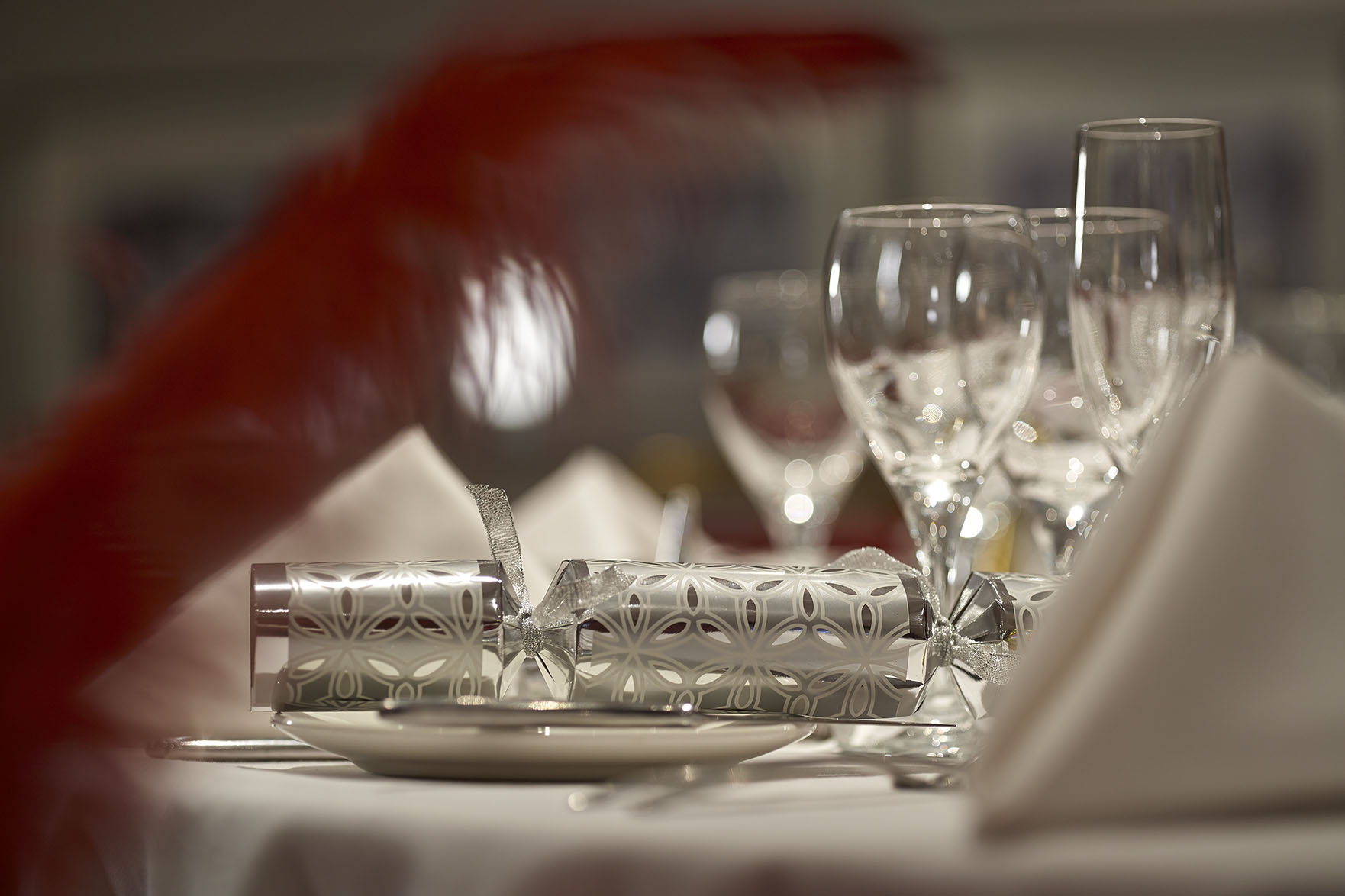 Elegant Princess Suite dining table with polished glassware for formal celebrations.
