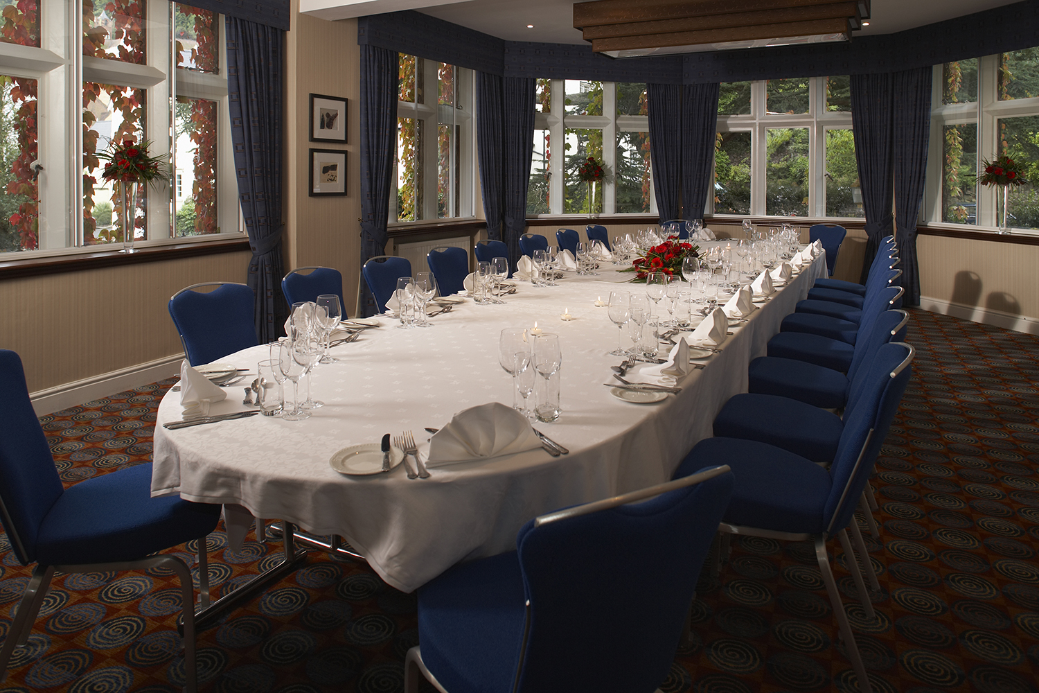 Worcester Suite at The Abbey Hotel, elegant dining setup for corporate meetings and events.