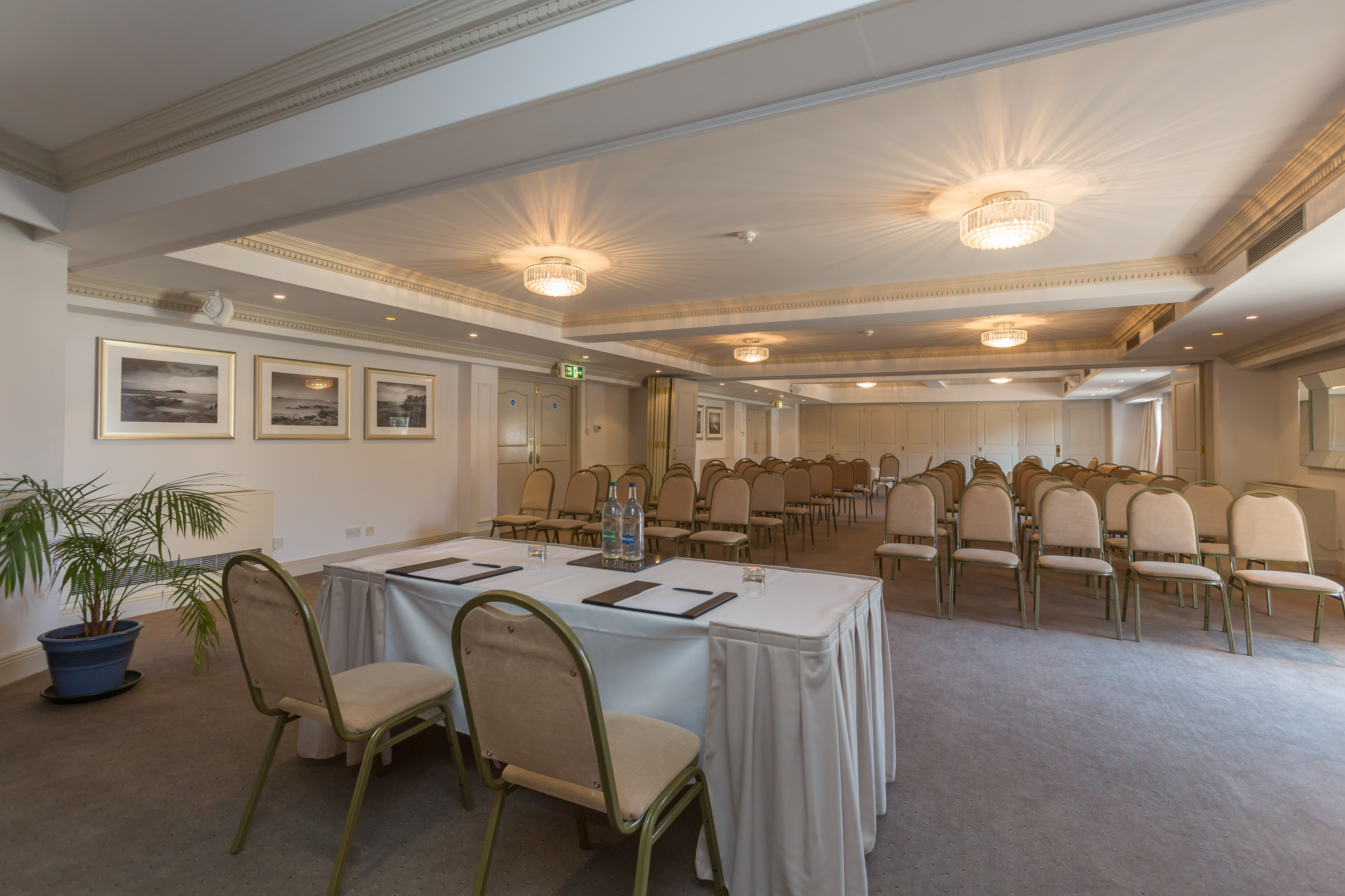 Victor Hugo Suite meeting room at St Pierre Park Hotel, elegant setup for professional events.