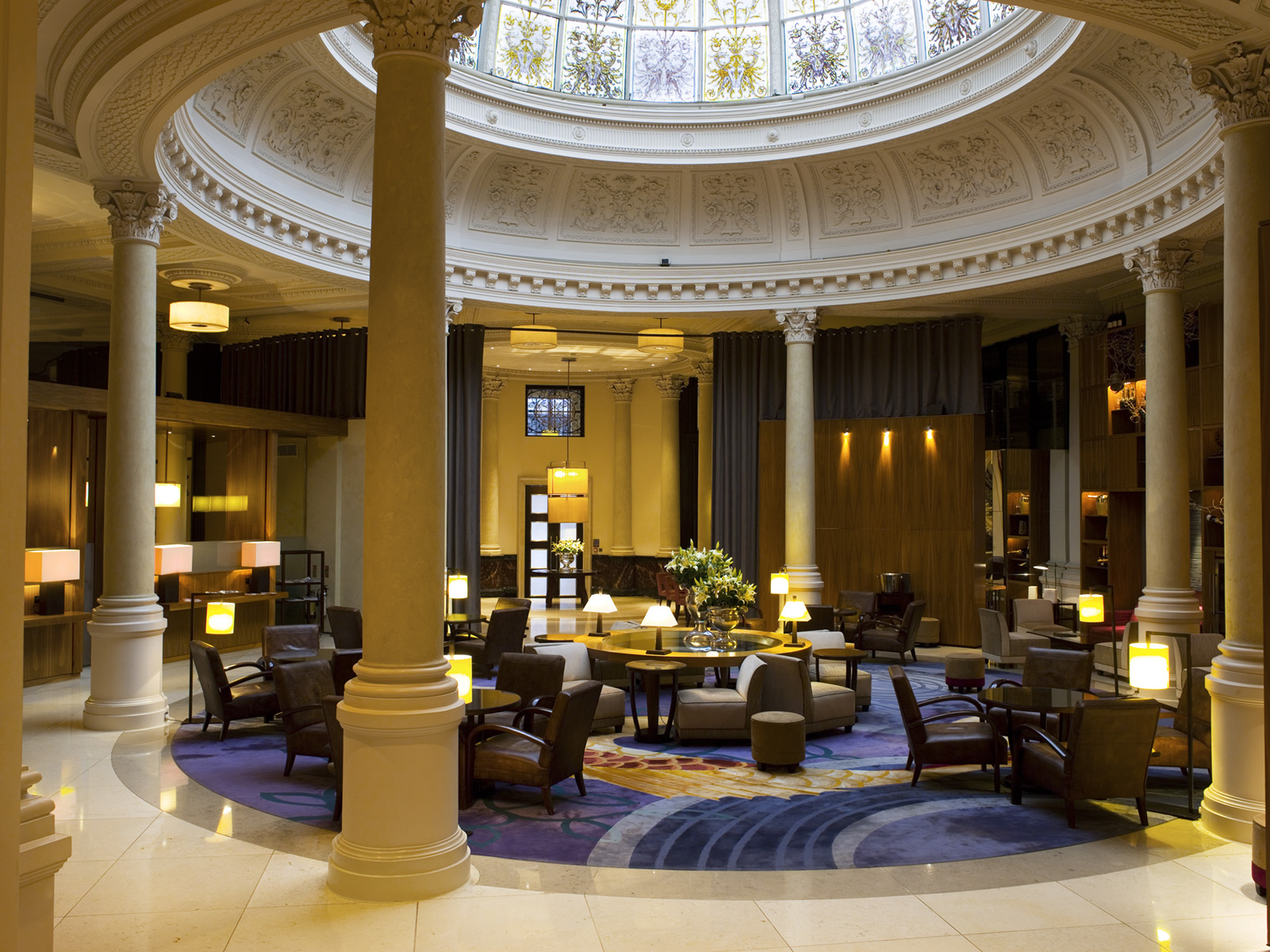 Dome Lounge at Threadneedles Hotel, elegant lobby for meetings and events.