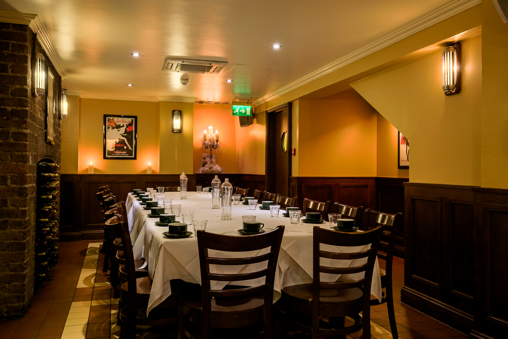 Private dining room at Boulevard Brasserie, elegant setting for meetings and events.