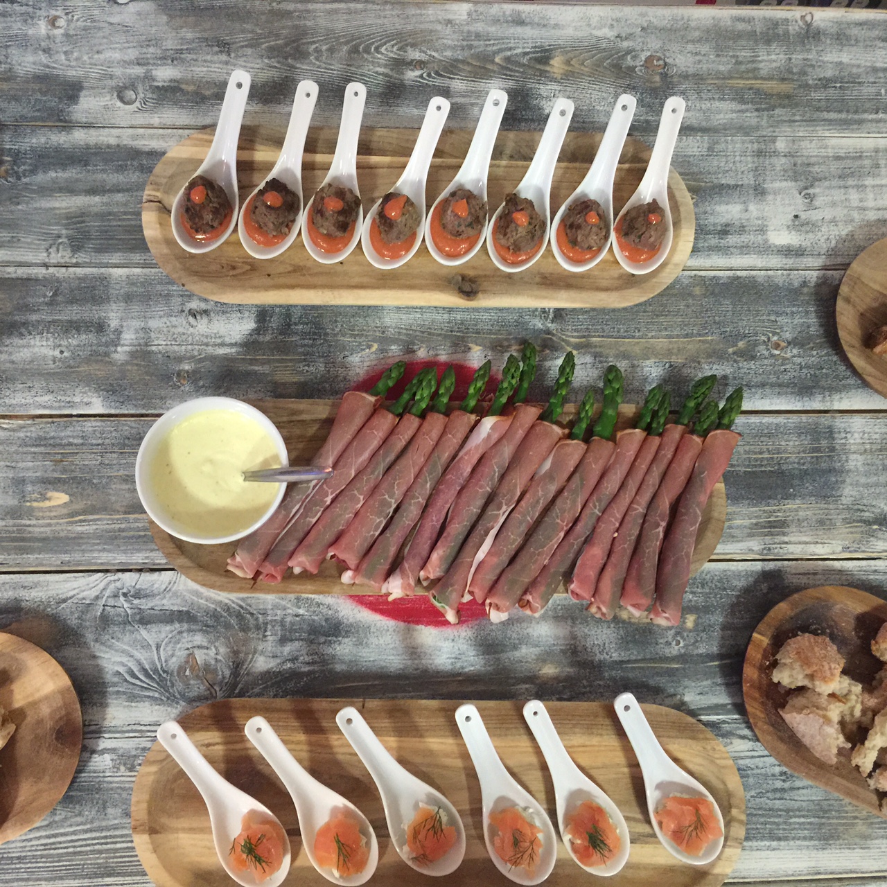 Gourmet appetizer display for private hire events with vibrant food presentation.